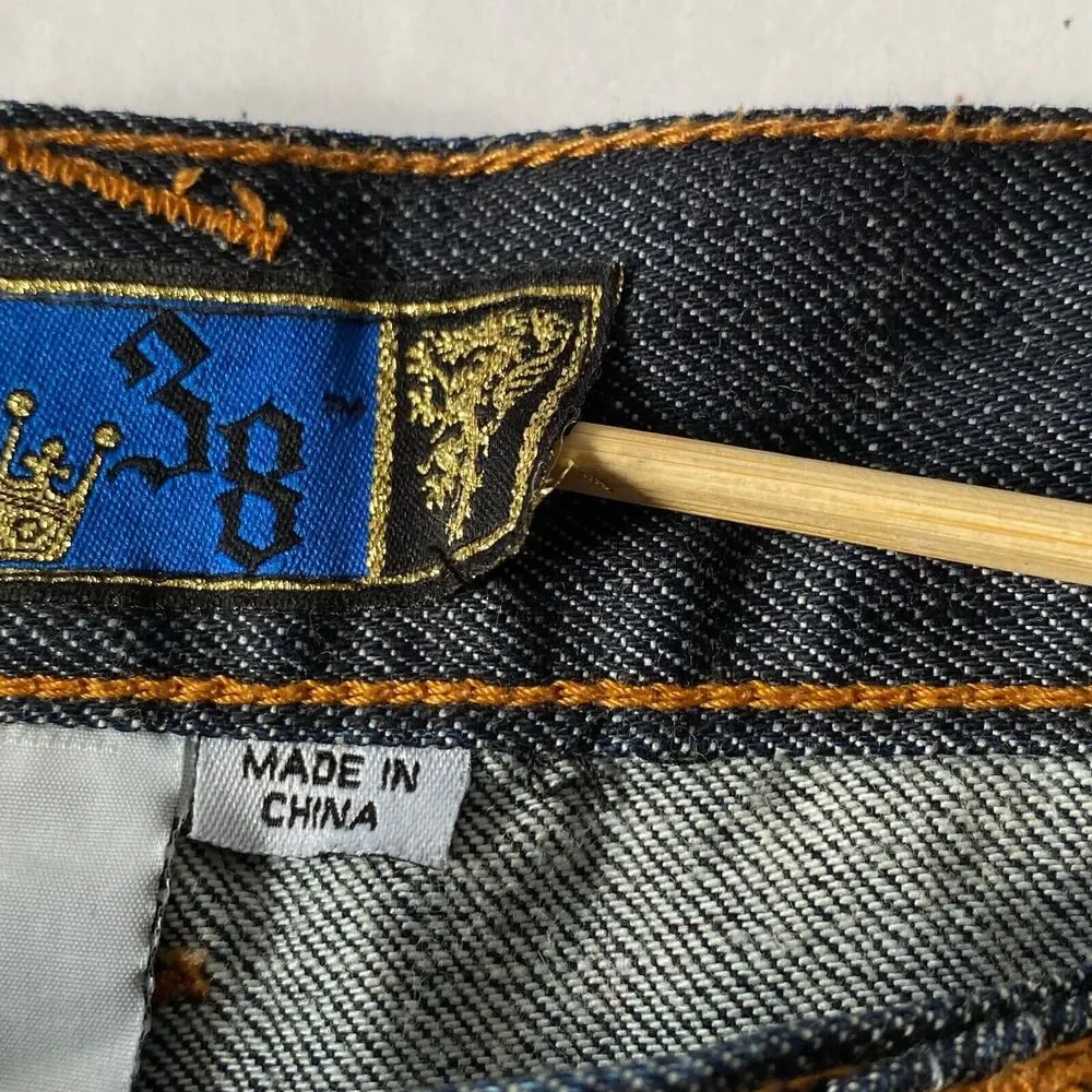7th 38 Jean Shorts Mens Size 40 Blue Medium Wash Embroidered Gems Flaws Read
